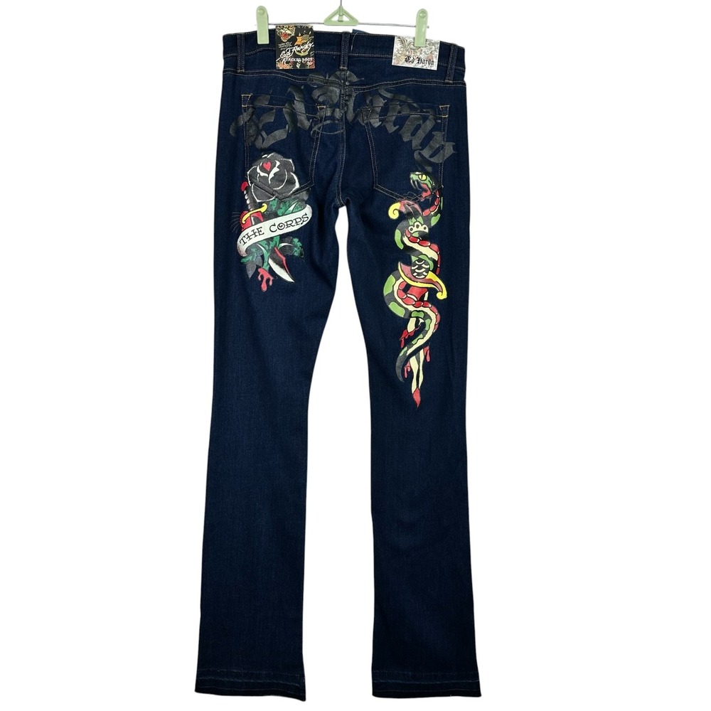 Ed Hardy Jeans Mens 32 Y2K The Corps Snake Rose Tattoo Bootcut Dark Wash NWT